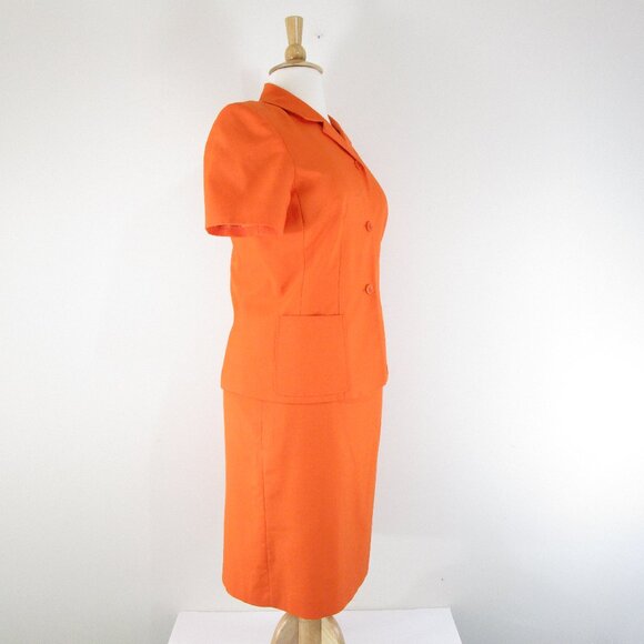 Le Suit Plus Size Solid Orange Short Sleeve Skirt Suit 14 Formal Business Career - Picture 6 of 10